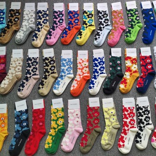 [SR-STUDIO] Marimekko Finland Poppy Flower ถุงเท้าแฟชั่น ผ้าฝ้าย แบบบาง สี่ฤดู