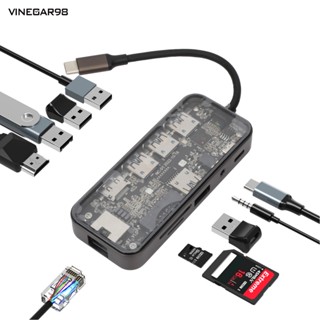 Vine ฮับ Usb C 10-in-1 พร้อมอีเธอร์เน็ต 4k การ์ดรีดเดอร์ Sd tf Pd 100w 3.5 มม. Audio Rj45 Usb 3.0 2.0 All-in-one สําหรับแล็ปท็อป