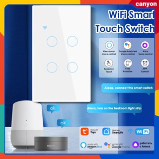 1/2/3/4 Gang Tuya Wifi Smart Switch Wall Touch Switch แผงกระจกนิรภัยกันน้ำ Sensitive Touch Comtrol Smart Speaker Voice Control canyon