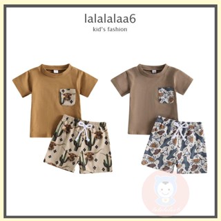 Laa6- เสื้อคอกลม แขนสั้น พิมพ์ลายหัววัว และกางเกงขาสั้น แฟชั่นฤดูร้อน สําหรับเด็กผู้ชาย