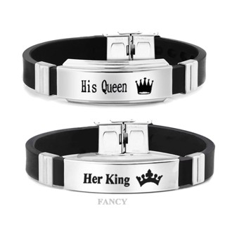 Fancy สร้อยข้อมือแฟชั่น รูปมงกุฎ His King His Queen ปรับได้ เครื่องประดับคู่รัก ของขวัญวันครบรอบ ปาร์ตี้