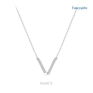 Fancy สร้อยคอเงินแท้ 925 จี้คริสตัลเพทาย รูปตัว V ขนาดใหญ่ เครื่องประดับ สําหรับผู้หญิง