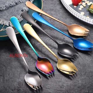 ALISOND1 Spork ช้อนสเตนเลส ใช้ซ้ําได้ สําหรับปิกนิก ผลไม้ ขนมหวาน