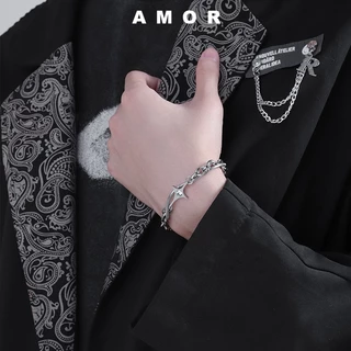 สร้อยข้อมือสแตนเลสสไตล์เกาหลีพร้อมจี้รูปดาวสําหรับผู้ชายและผู้หญิงแฟชั่นฮิปฮอป เครื่องประดับความรู้สึกขั้นสูง