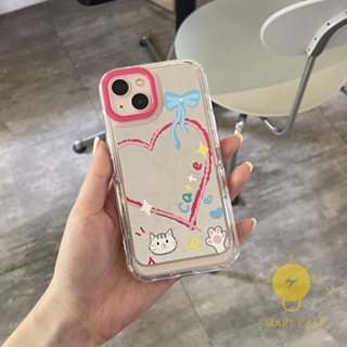 For เคสไอโฟน 14 Pro Max [Mirror Heart Cat Built-in Stand] เคส Phone Case For iPhone 14 Pro Max Plus 13 12 11 For เคสไอโฟน11 Ins Korean Style Retro Classic Couple Shockproof Protective TPU Cover Shell