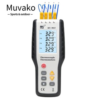 Muvako K-Type เทอร์โมคัปเปิล 4 ช่อง 200°ค ~ 1372°C (-328°F ~ 2501°F) เครื่องวัดอุณหภูมิดิจิทัล เทอร์โมคัปเปิล หน้าจอ LCD ทดสอบอุณหภูมิอุตสาหกรรม