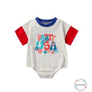 Babyclothes- ชุดรอมเปอร์ บอดี้สูท คอกลม แขนสั้น พิมพ์ลายธง ดอกไม้ วันที่ 4 กรกฎาคม สําหรับเด็กทารกแรกเกิด