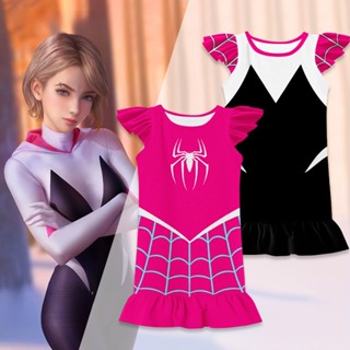 ชุดจั๊มสูทคอสเพลย์ ลายการ์ตูน Spiderman Gwen Stacy สําหรับเด็กผู้หญิง