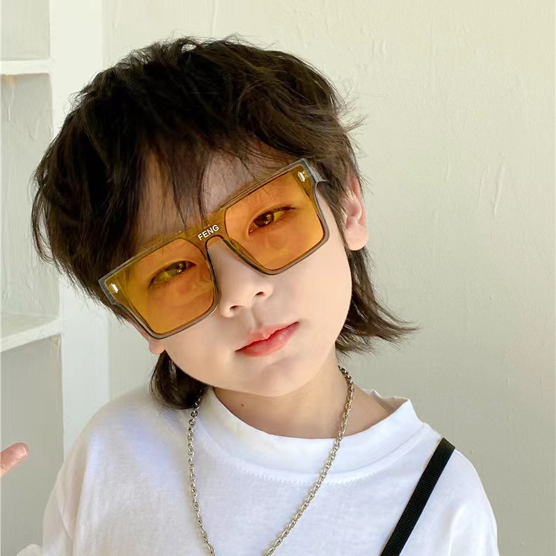 แว่นตากันแดด กรอบแว่นขนาดใหญ่ ทรงสี่เหลี่ยม ป้องกันรังสียูวี สีเหลือง สีเขียว สไตล์ฮิปฮอป สําหรับเด็กผู้ชาย และเด็กผู้หญิง