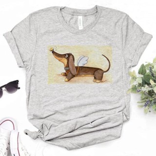 เสื้อยืด พิมพ์ลายมังงะ Dachshund สไตล์ญี่ปุ่น ฮาราจูกุ สําหรับผู้หญิง