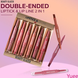 Beauty Glazed 6pcs Double-ended Lipstick Pen Lip Liner Non-stick Cup Lip Glaze Set yuee