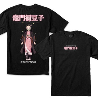 S-5XL เสื้อยืดแขนสั้นเสื้อยืด พิมพ์ลาย Primitive X Demon Slayer Nezuko Kamado สําหรับผู้ชายS-5XL