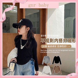 🍓GNR BABY🫐เสื้อแขนยาว ผ้ายืด สีพื้น สไตล์เกาหลี สําหรับเด็กผู้หญิง 3-12 ปี