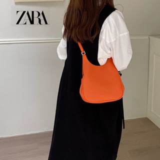 Zara กระเป๋าสะพายไหล่ลําลอง ลายลิ้นจี่ สีส้ม แฟชั่นสําหรับสตรี