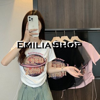 EMILIA SHOP  ครอป เสื้อยืดผู้หญิง สไตล์เกาหลี  ทันสมัย ทันสมัย Beautiful สวย A29J22N 36Z230909