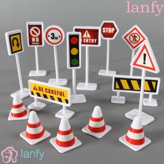 Lanfy โมเดลบล็อกจราจร พลาสติก ขนาดเล็ก ของเล่นสําหรับเด็กผู้ชาย และผู้หญิง 15 ชิ้น ต่อชุด