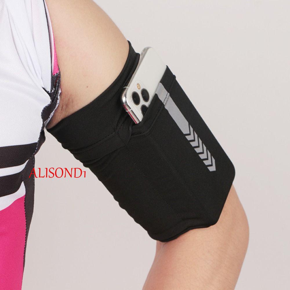 Alisond1 กระเป๋าใส่โทรศัพท์มือถือ แบบรัดแขน บาง สีดํา กีฬา สายรัดแขน อเนกประสงค์ กระเป๋าวิ่ง หูฟัง ที่เก็บของ ฟิตเนส ปลอกแขน