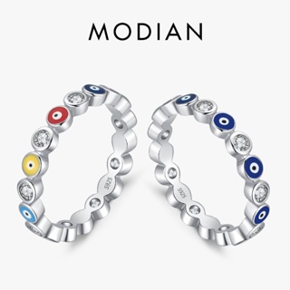 Modian แหวนเงินแท้ 925 ประดับดวงตา สีรุ้ง ซ้อนกันได้ แวววาว เครื่องประดับแฟชั่น สําหรับผู้หญิง