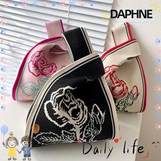 Daphne กระเป๋าถือ ผ้าถัก ลายดอกไม้ แฮนด์เมด ใช้ซ้ําได้