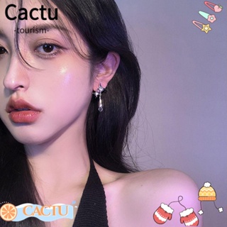 Cactu ต่างหูพู่คริสตัล รูปหยดน้ํา แวววาว เครื่องประดับแฟชั่น