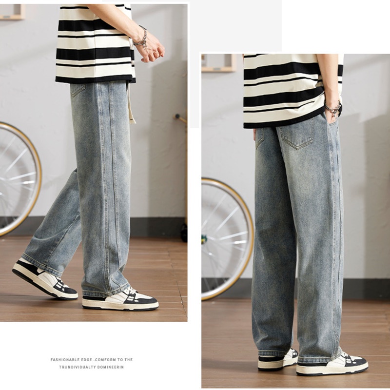M - 5XL กางเกงยีนส์ผู้ชายไซส์ใหญ่กระบอกเกาหลีแฟชั่นกางเกงขายาวผู้ชาย - รูปที่ 5