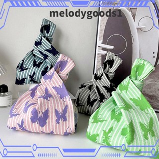 Melodygoods1 กระเป๋าถือ ผ้าถัก ลายผีเสื้อ ใช้ซ้ําได้ แฮนด์เมด