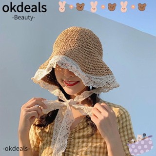 OKDEALS หมวกฟางกันแดด แบบพกพา สามารถพับได้ แฟชั่นฤดูร้อน สไตล์ชาวประมง สําหรับผู้หญิง