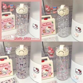 450ml Hello Kitty ขวดน้ำ Bpa ฟรี Kuromi Cinnamoroll ถ้วยฟางใส Melody Sanrio ขวดน้ำ DIY สติกเกอร์ถ้วยพลาสติก M