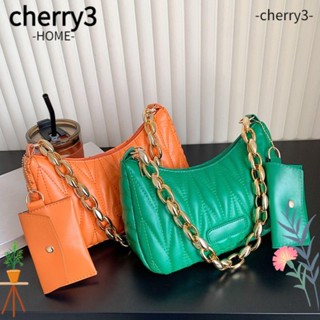 Cherry3 Hobo กระเป๋าสะพายไหล่ หนัง PU ทรงคลัทช์ แต่งซิป และสายโซ่คล้อง ขนาดเล็ก จุของได้เยอะ แฟชั่นสําหรับสตรี