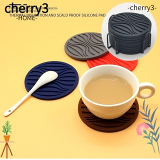 Cherry3 แผ่นรองแก้วซิลิโคน กันลื่น ทนต่ออุณหภูมิสูง ใช้ซ้ําได้ ทําความสะอาดง่าย สีดํา พร้อมที่จับ 8 ชิ้น