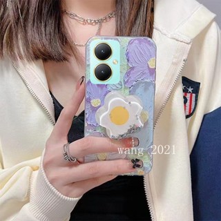 ใหม่ เคสโทรศัพท์มือถือ ซิลิโคนนิ่ม ลายภาพวาดสีน้ํามัน รูปดาว ดอกไม้ กลิตเตอร์ พร้อมที่ตั้งวาง สําหรับ VIVO Y27 Y27 Y36 Y78 5G 2023 Y27 4G