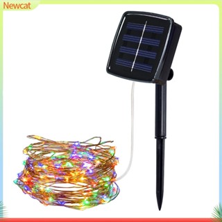 {Newcat} สายไฟทองแดง Led 200 ดวง พลังงานแสงอาทิตย์ 20 เมตร สําหรับตกแต่งบ้าน ปาร์ตี้คริสต์มาส