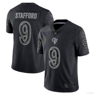 Yp2 NFL เสื้อยืดลําลอง แขนสั้น คอกลม พิมพ์ลาย Los Angeles Rams Matthew Stafford สีดํา พลัสไซซ์ PY2