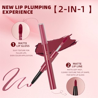 【COD】 Qibest 2-in-1 Matte Lipliner Pen ลิปกลอสเนื้อด้านเรียบติดทนนานไม่ติดถ้วยไม่ซีดจาง Waterproof Lip Tint Lip Makeup Tools For Women Beauty