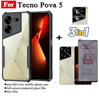 3in1 Tecno pova 5 เคสโทรศัพท์ กันกระแทก สําหรับ Tecno pova5 pova 5 Anti Spy Soft Ceramic Matte Privacy Tempered Glass