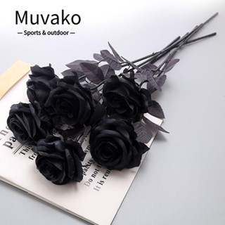 Muvako ช่อดอกกุหลาบปลอม ผ้าไหม สีดํา 50 ซม. สําหรับตกแต่งสวน 5 ชิ้น