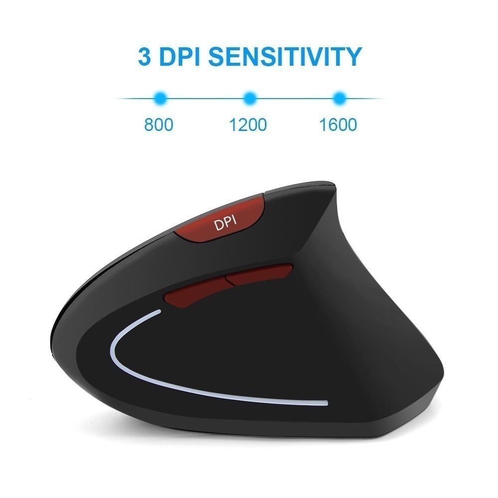 เมาส์ไร้สาย DPI 2.4GHz DPI 800 1200 1600 แนวตั้ง ปรับได้ ใช้แบตเตอรี่ สีแดง