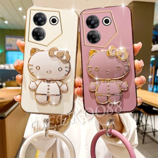 เคสโทรศัพท์มือถือ แบบนิ่ม ลาย KT พร้อมกระจก และสายคล้อง สําหรับ Tecno Camon 20 Pro Premier Spark Go 2023 10C 10 Pro POVA 4 4G 5G