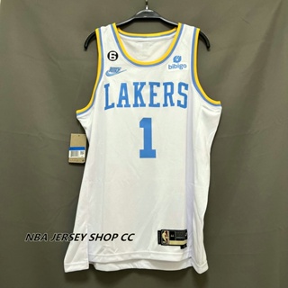 【คุณภาพสูง】ใหม่ ของแท้ NBA 2022-23 Los Angeles Lakers สําหรับผู้ชาย #1 เสื้อกีฬาแขนสั้น ลายทีม DAngelo Russell Classic Edition สีขาว