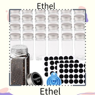 Ethel1 ขวดโหลแก้วใส่เครื่องเทศ พริกไทย พร้อมฝาปิด และฉลาก ทรงสี่เหลี่ยม ขนาดพกพา 12 24 ชิ้น