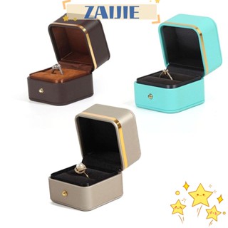 Zaijie24 กล่องเก็บแหวน หนัง PU กํามะหยี่ ทรงสี่เหลี่ยม สีทอง แฟชั่นหรูหรา สําหรับหมั้น เครื่องประดับ