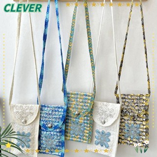 Clever กระเป๋าถือถัก ลายดอกไม้ ความจุสูง ขนาดเล็ก ใส่โทรศัพท์มือถือได้ สําหรับเด็กผู้หญิง