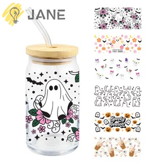 Jane สติกเกอร์ติดขวดแก้ว ลายผีฮาโลวีน Uv Dtf ทนความร้อนสูง DIY