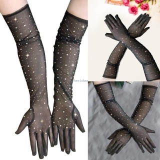 Ch*【พร้อมส่ง】ถุงมือตาข่าย ประดับพลอยเทียม หรูหรา สําหรับการแสดงบนเวที ครัวเรือน