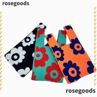 Rosegoods1 กระเป๋าถือ ผ้าถัก แฮนด์เมด ขนาดเล็ก สีตัดกัน สําหรับนักเรียน