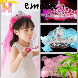 EMILEE ผ้าโพกศีรษะ มงกุฎเจ้าหญิง มีไฟ LED เรืองแสง ประดับคริสตัล พลอยเทียม 4 สี