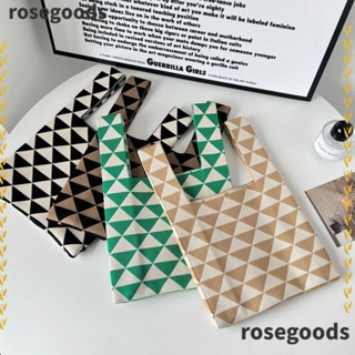 Rosegoods1 กระเป๋าถือ ผ้าถัก ทรงโท้ท ความจุสูง ใช้ซ้ําได้ สําหรับนักเรียน