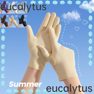 Eucalytus1 ถุงมือขับรถ ถุงมือพิธีกรรม ผ้าไหมนม กันลื่น สีพื้น กันแดด ระบายอากาศ ยืดหยุ่น เสิร์ฟบริกร สําหรับผู้หญิง