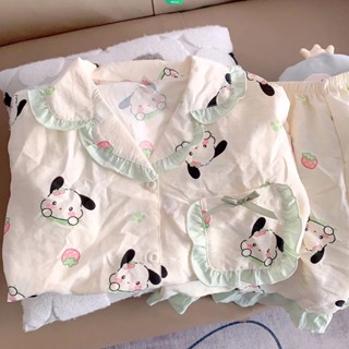 Sanrio ชุดนอนเสื้อแขนสั้น กางเกงขาสั้น ลายการ์ตูน Pachacco น่ารัก สไตล์ญี่ปุ่น ฤดูร้อน สําหรับผู้หญิง นักเรียน