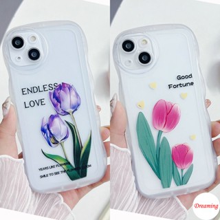 เคสโทรศัพท์มือถือ ลายดอกทิวลิป และใบไม้ สีชมพู สีม่วง สําหรับ VIVO V27E V25E V23E V21E V20 V17 V15 V9 Youth V5S S1 Pro